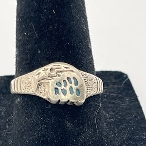 Vintage Native American Turquoise Sterling Silver Eagle Ring Size 7.5